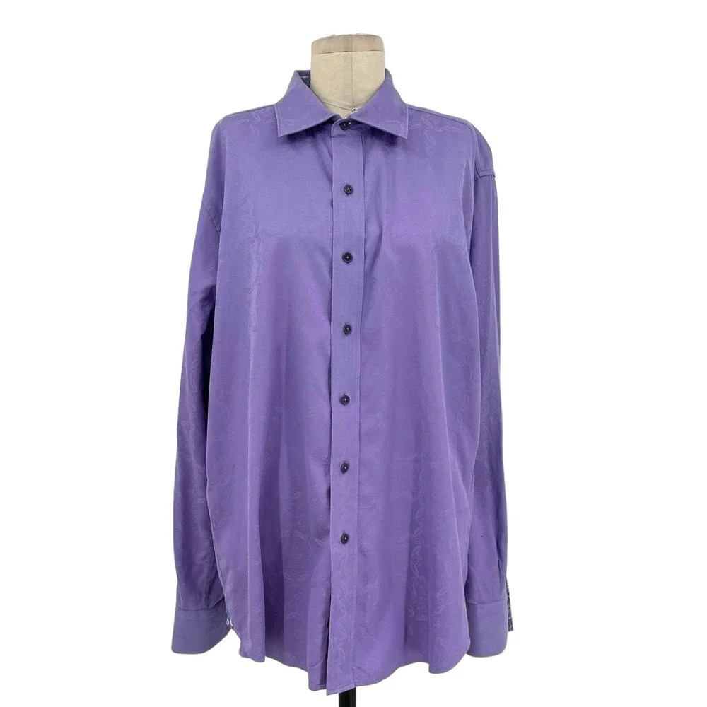 Robert Graham Purple Jacquard Textured Classic Fit Button Down Top Size XL